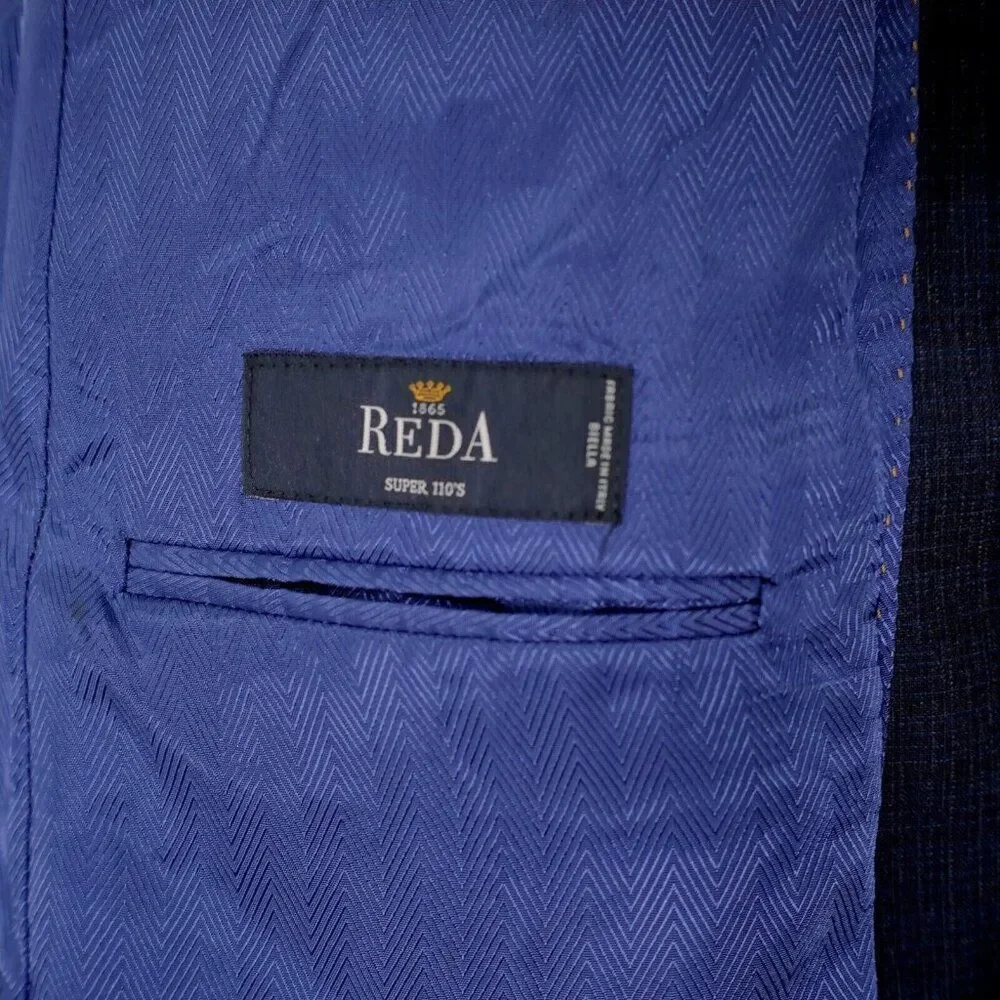 Joseph Abboud Reda‎ Super 110s Wool Blue Check 40R 2 Button Sport Coat Tag 42L